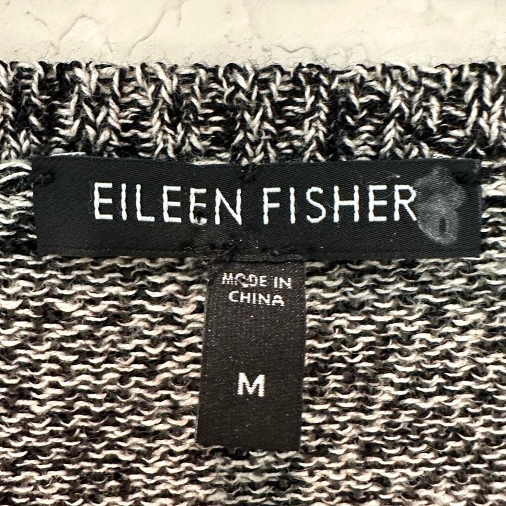 EILEEN FISHER | Wool Linen Knit Tunic Sweater Black Ivory | Size Medium - Picture 5 of 7